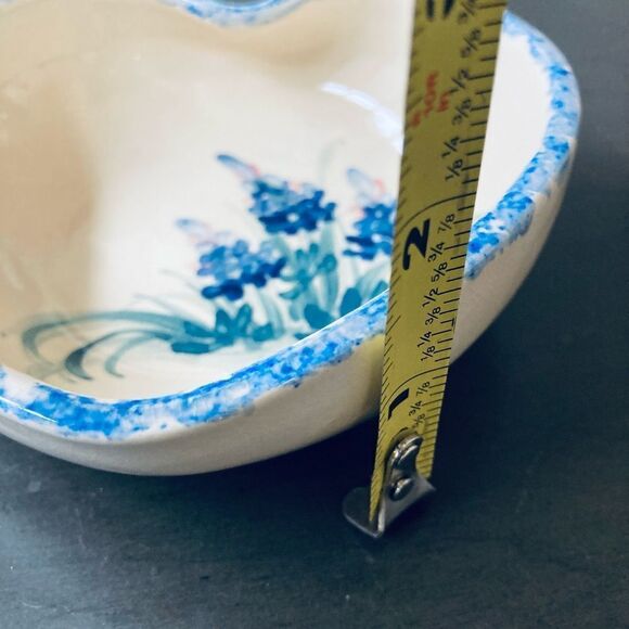 Texas Bluebonnet Marshall Pottery Heart Shape Ceramic Bowl Dish - Picture 3 of 5